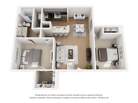 Floor plan for 2 beds, 1 bath, 937 sqft